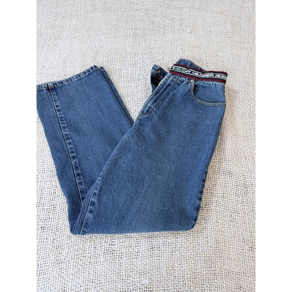 Tommy Hilfiger Jeans Girls 16 Blue Denim Logo Waistband Straight Leg Vintage